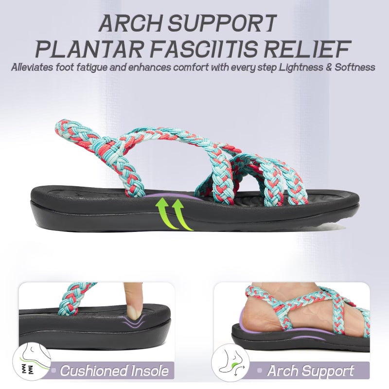 MEGNYA Comfortable Hiking Shoes for Womens, Cushioning Arch Support Slide Sandals for Walking, Lightweight Warerproof Beach Sandals for Vacation Pool Lake Blue Coral Size 8 - Image 3